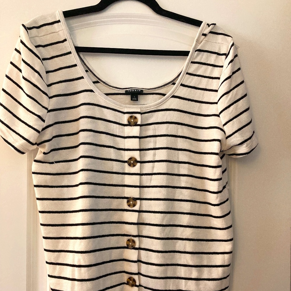 Torrid Ivory and Black Stripes Ballet Neck Crop Top